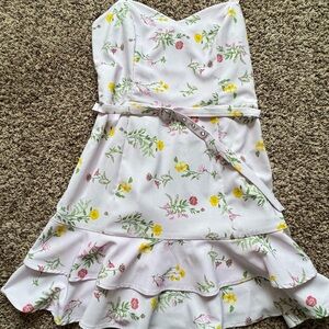 Primp Floral Strapless Dress - White and Yellow